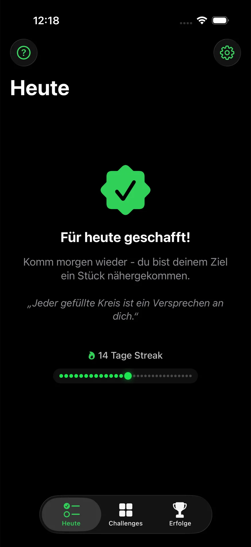 Streak-Ansicht: eine Perlenkette füllt sich, 14 Tage am Stück